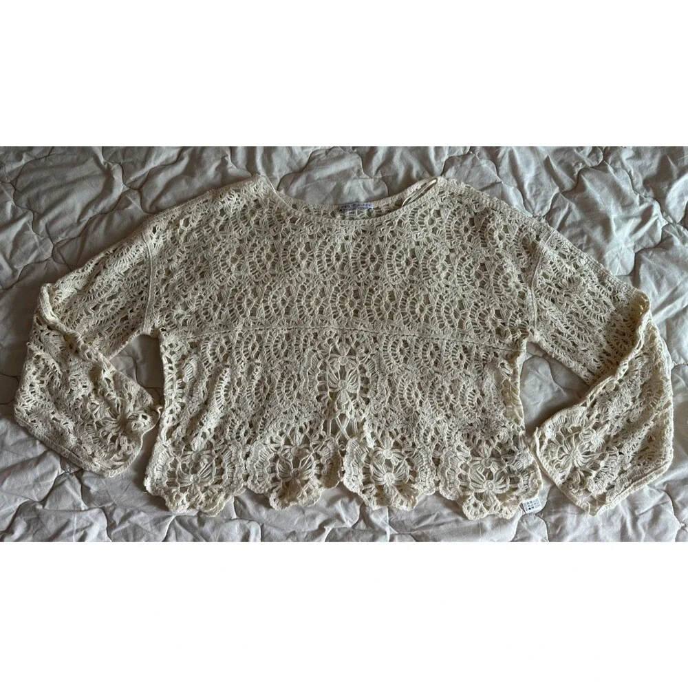 Zara Crochet Knit Shirt Ivory